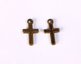 Petite cross charm - Cross pendant - antique brass cross charm - Antique brass cross pendant - 15mm x 8mm - Nickel free - Lead Free (1399)