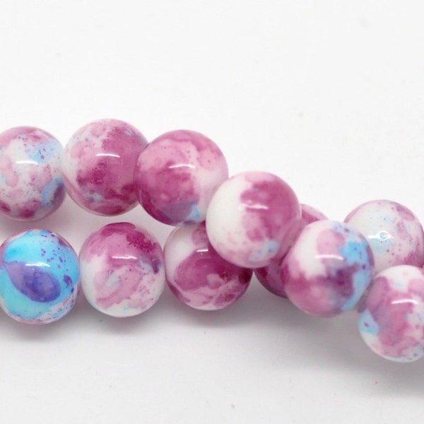 10mm Purple pink blue bead - 10mm round bead - 10mm mottled glass beads - 10mm bubblegum beads - 10mm opaque beads (1134)