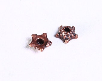 5mm Petite antique copper star beadcaps - Petite flower bead caps - Flower end caps - textured beadcaps (854)