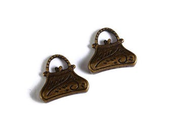 Antique brass Handbag Charm - Handbag pendant - 2 sides charm - 15mm x 14mm - Nickel free - Lead free (1738)