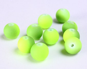 10mm green and yellow round rubberized style glass beads - Matte Rubber Beads - Rubber balls - Matte Rubber Bead (1160)