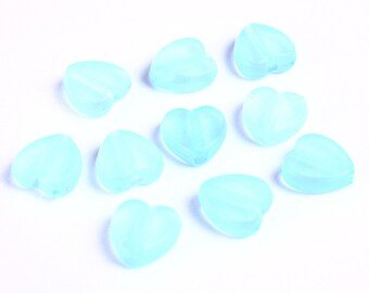 9mm Blue heart beads - 9mm blue frosted beads (1025)