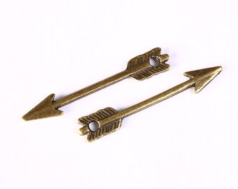 Antique brass arrow charm - Arrow pendant in antique brass color - Double Sided Arrow Charm - 29mm x 5mm - Cadmium free (1326)