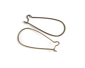 Antique brass Kidney earwire - Antique brass earring hooks ear wire - Earring Finding - Hoop Earring - 33mm x 14mm (1982)