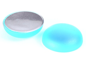 18mm blue matte cabochons - 18mm Aqua frosted round cabochons with silver foil (1234)