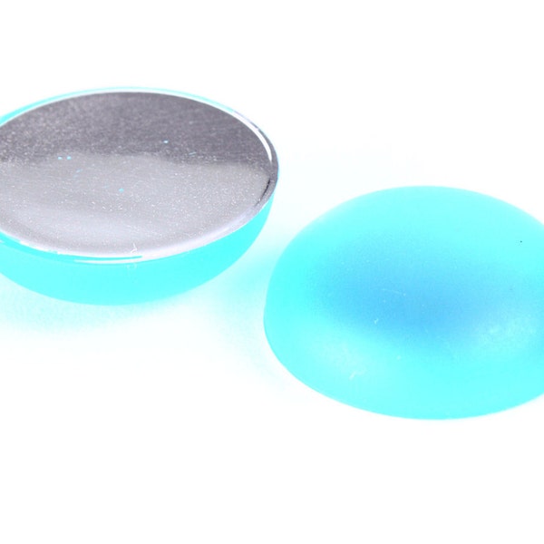 18mm cabochons au fini mat givré de couleur aqua bleu en résine le dessous est en feuille couleur argent (1234)