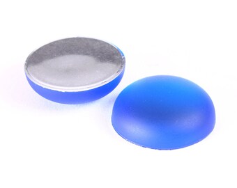 18mm Blue matte cabochons - 18mm blue frosted round cabochons with silver foil (1233)