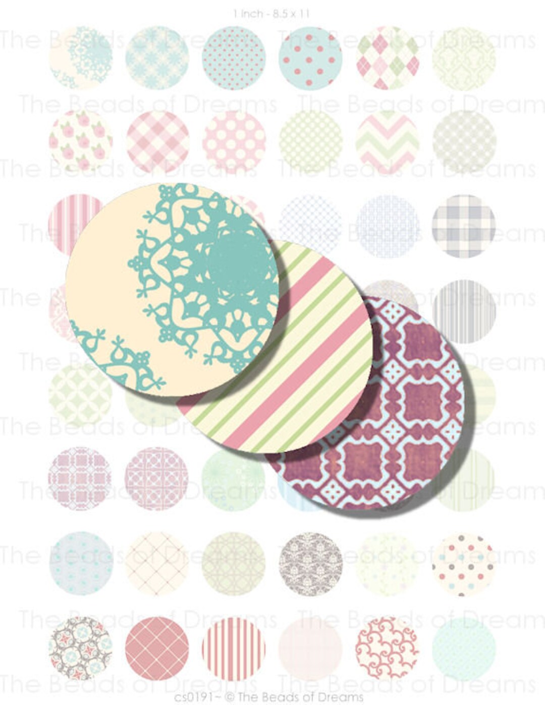 1 Inch Circle Round - 25mm Shabby Chic Digital Image - Printable ...