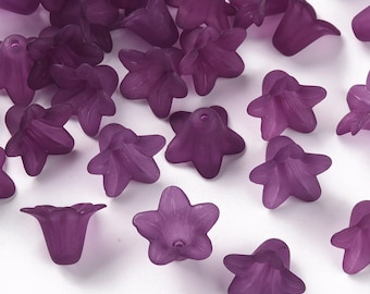 Deep purple frosted lily beads - Purple flower beads - 18mm x 12mm (474---)