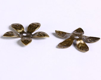 15mm antique brass bead caps - flower beadcaps - nickel free (226)