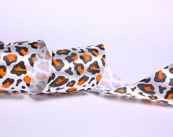 40mm orange brown ribbon - 40mm animal print ribbon - 40mm leopard ribbon - 40mm satin ribbon (R003)