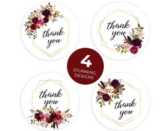 Thank you stickers - Thank you flowers labels - 1" round labels - Flowers message label - floral thank you sticker - Mixed label (2422)