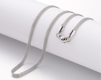 20" length - Stainless steel necklace 20" - Mesh chain 3mm x 2mm - Cable Chains with Lobster Clasps - 20 inches (2492)