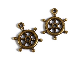 Antique brass Ship Wheel pendant - Nautical charm - 3d charm - 20mm x 15mm - Nickel free - Lead free (1740)