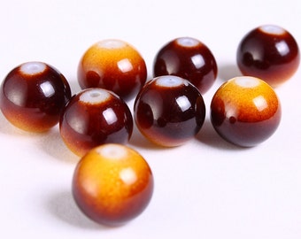 12mm brown chocolate and cream Beads - 12mm round beads - 12mm glass beads - 12mm opaque beads (1170)