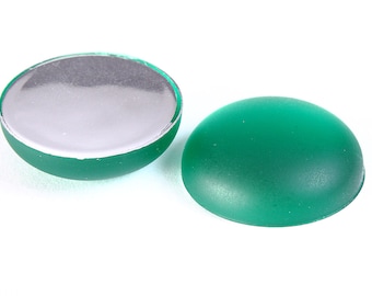 18mm Green matte cabochons - 18mm green frosted round cabochons with silver foil (1237)