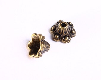 10mm antique brass bead caps - antique bronze cone beadcaps - End caps - Nickel free - Lead free (979)