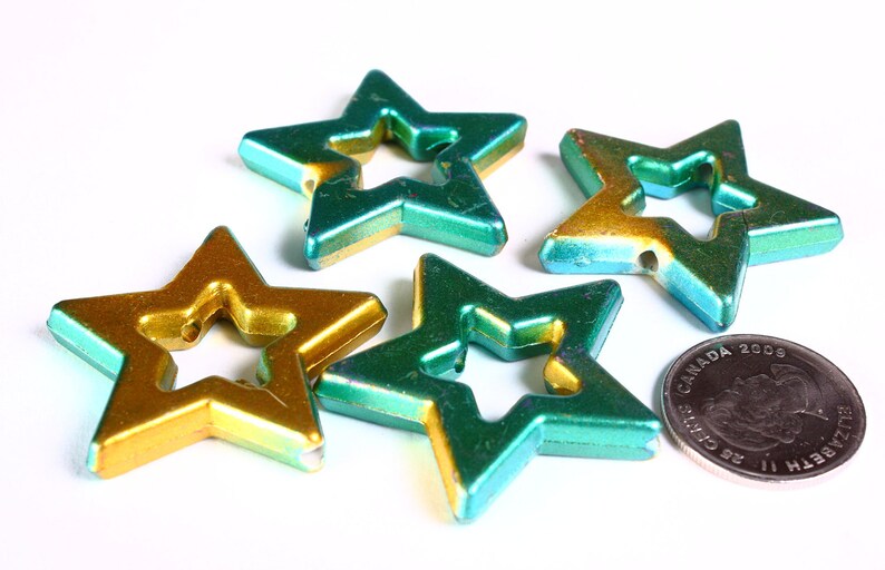 Green and gold large star beads 39mm Christmas decoration Tree decor 1375 image 2