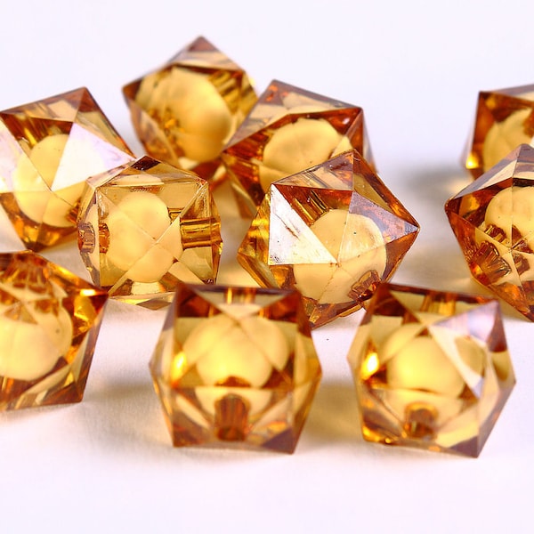 12mm brown miracle beads - bead in bead - topaz faceted cube beads - Gumball Bead - Clear beads - Gum ball beads (446)