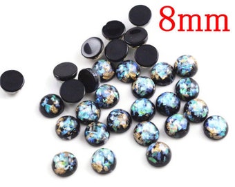 8mm Black gold green blue yellow cabochon - Glitter Cabochon - Domed Flat Back cabochon - 8mm glitter cabochon (2214)