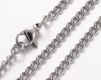24" length - Stainless steel necklace - Curb Chain with Lobster Clasp - 24 inches - Lead free - Cadmium free (2498)