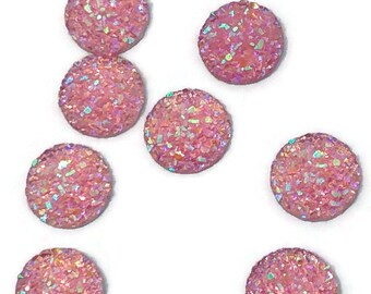 12mm AB Pink round cabochon - Faux druzy cabochon - Faux drusy cabochon - Textured cabochon (1514---)