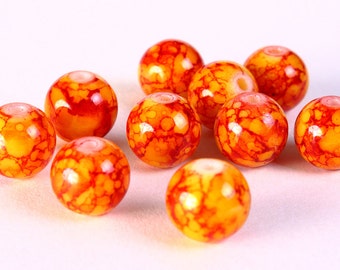10mm mix color beads - 10mm round glass beads - orange red beads (1206)