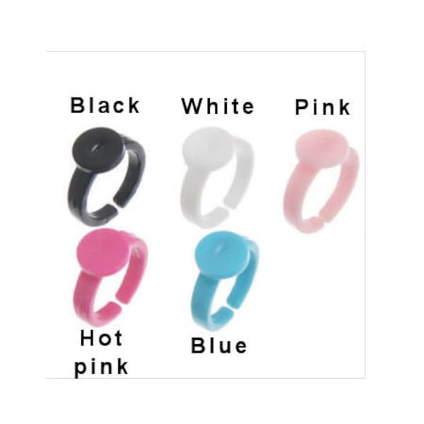 9mm ring blank adjustable - Plastic ring - Blank ring cabochon base - 9mm tray - size 3US - Black - White - Pink - Hot pink - Blue