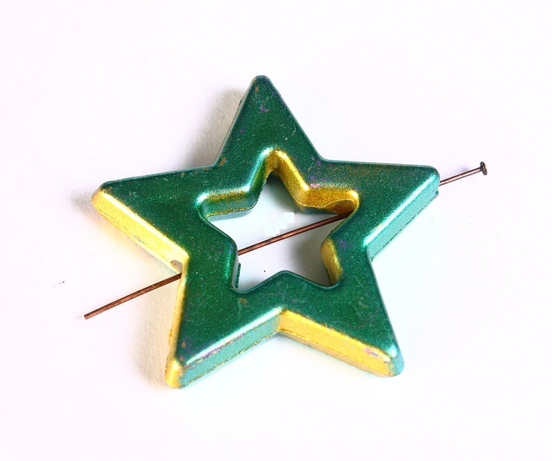 Green and gold large star beads 39mm Christmas decoration Tree decor 1375 image 5