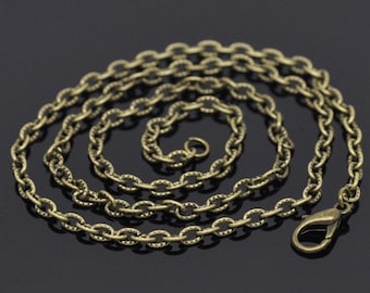 18" length - Antique brass necklace 18" - Textured Cable Chain with Lobster Clasp - 18 inches - Nickel free - Lead free (2388)