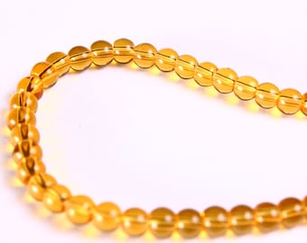 4mm Gold glass beads - 4mm yellow round beads - Beads strand (328)