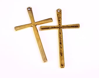 61mm Gold tibetan style cross charm pendant - gold tone - 61mm x 36mm (1300-S)