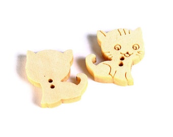 16mm cat button - Natural wood button - Kitten button - Petite button - craft button - Fun buttons - wooden buttons - 2 holes (1601)