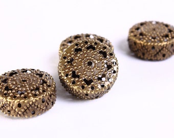 19mm filigree beads - antique brass rondelle beads - 19mm metal beads - Nickel free (696)