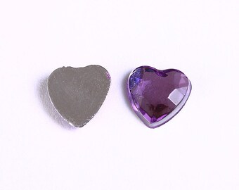 8mm purple heart cabochons - 8mm mauve faceted heart cabochon with Silver Foil (966)