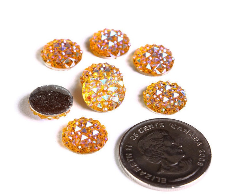 12mm Orange AB round resin cabochon Faux druzy cabochon Faux drusy cabochon Textured cabochons 1674 image 2