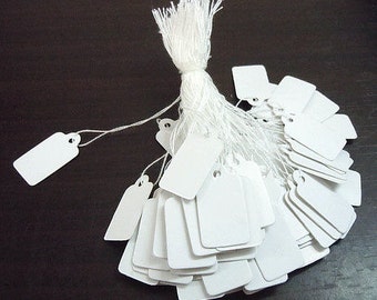 500 x Quality Pre Strung White Jewellery Price Tags 21mm x 13mm 