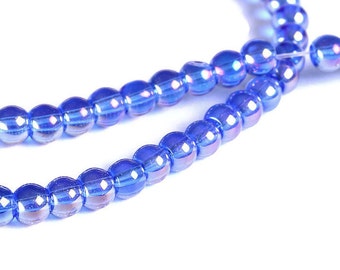 4mm metallic blue glass beads - round Blue AB finish beads - Glass beads for Jewelry Making (1562)