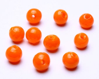 8mm Orange beads - 8mm handmade lampwork beads - 8mm round glass beads (603)