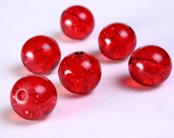 14mm Red acrylic resin beads - Red translucent beads with gold powder (772)