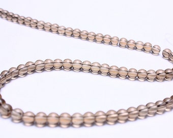 4mm Grey glass beads - gray glass beads - smokey round glass bead - Strand beads (581)