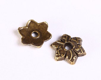 10mm antique brass flower bead caps - Antique brass star beadcaps - textured beadcap - Cadmium free (1199)