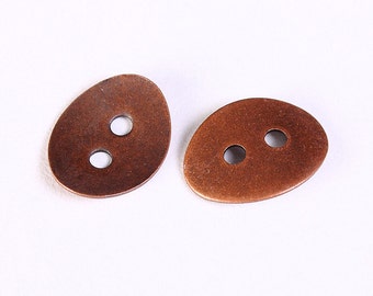 Antique copper button - Metal button - Oval button - 2 holes button - metal findings - 10mm x 14mm (1196)