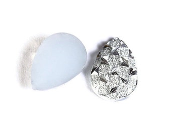 13mm x 9mm Silver white drop resin cabochon - Faux druzy cabochon - Faux drusy cabochon - Textured cabochons (1622)