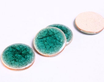 20mm Teal green handmade porcelain cabochons - 20mm crackle porcelain cabochons - 20mm round cabochon (926)