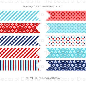 10 Digital flags nautical rouge bleu - Straw Flag - Printable digital collage sheet - Printable flag 2.5x1 Inch - INSTANT DOWNLOAD - cs0194