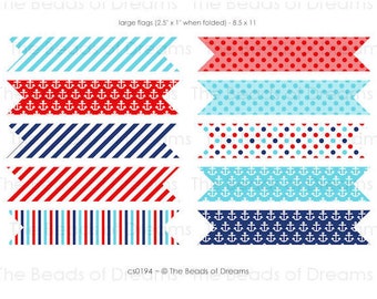 10 Digital flags nautical rouge bleu - Straw Flag - Printable digital collage sheet - Printable flag 2.5x1 Inch - INSTANT DOWNLOAD - cs0194