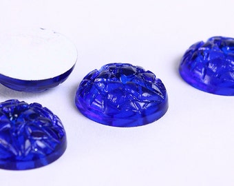 15mm blue cabochon - 15mm Baroque cabochon - 15mm textured cabochon with Silver color Foil (130)