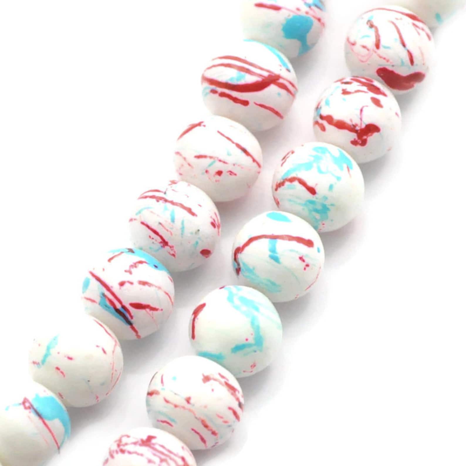 8mm Red Blue White Mottled Beads 8mm Round Glass Beads Etsy Canada