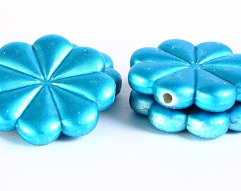 23mm Blue rubber flower beads - rubberized coating pendant (365)